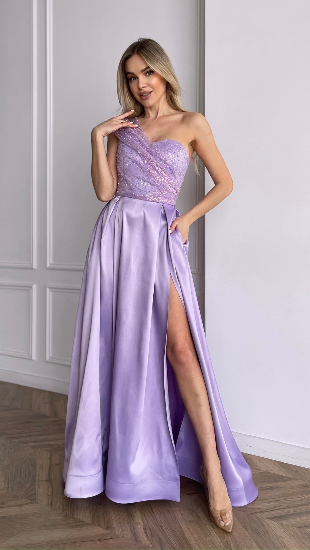 lavender corset maxi dress