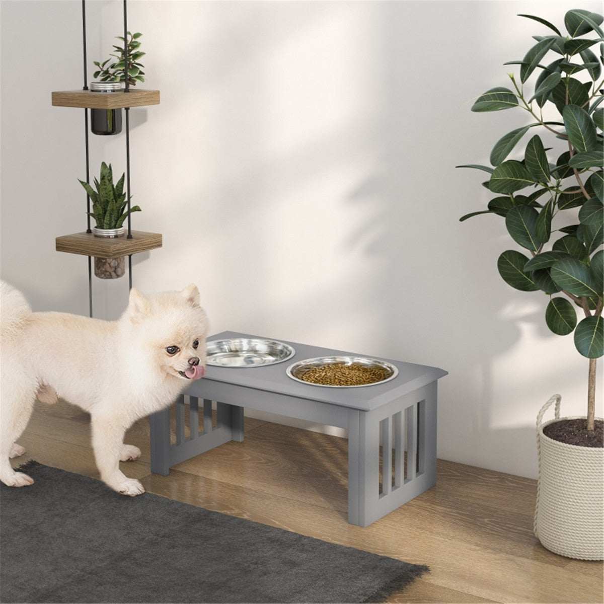 Elevated Dog Bowl Station, Grey