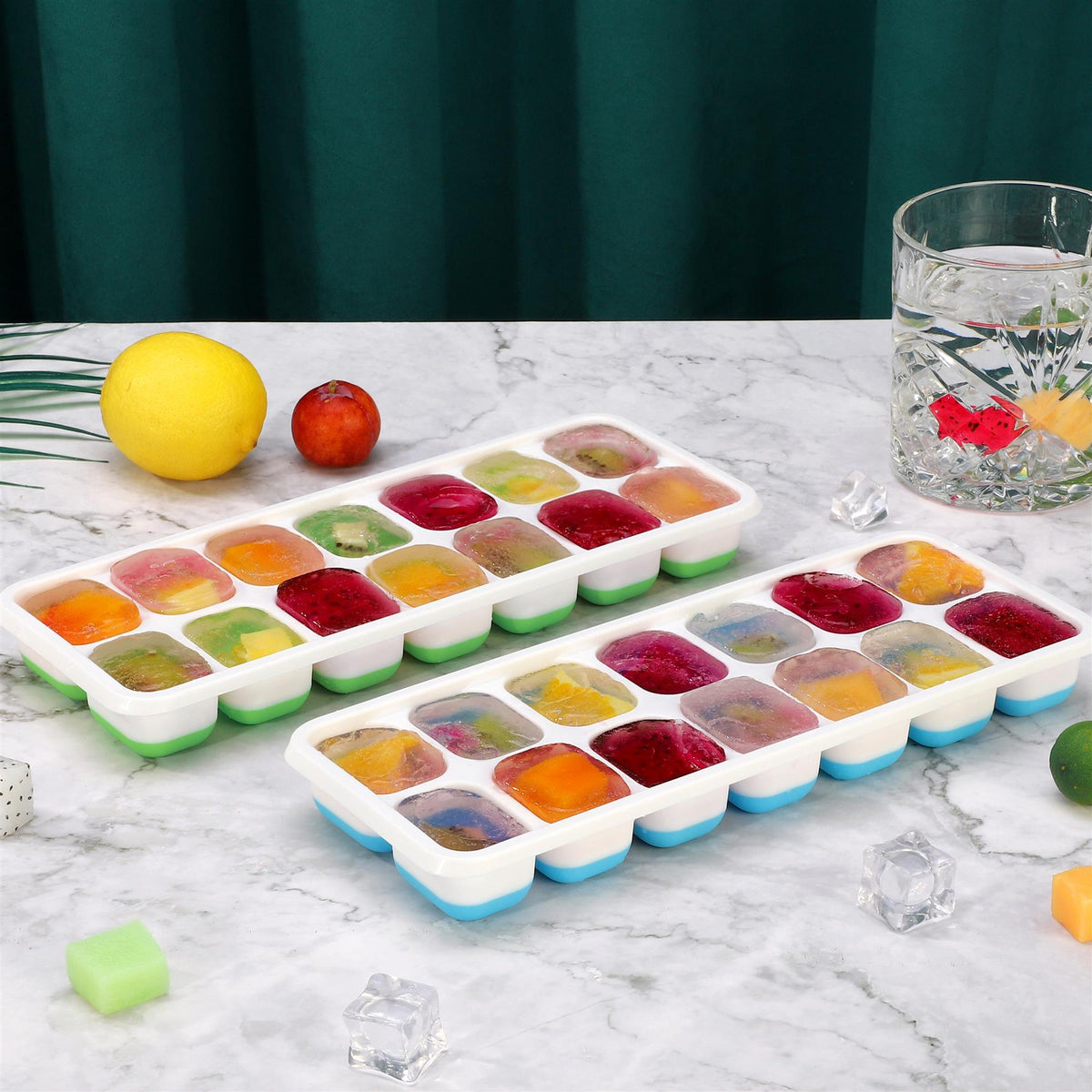 4 Pack Ice Cube Trays with Clear Removable Lid Easy-Release Silicone
