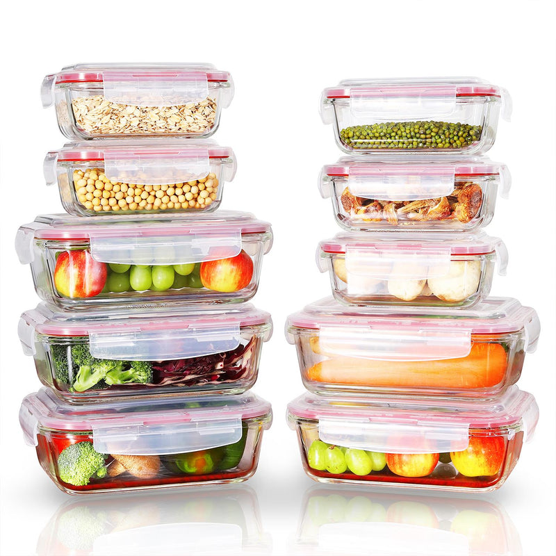 Glass Food Storage 10-Pack Containers Rectangle Food Meal Prep Lunch Boxes