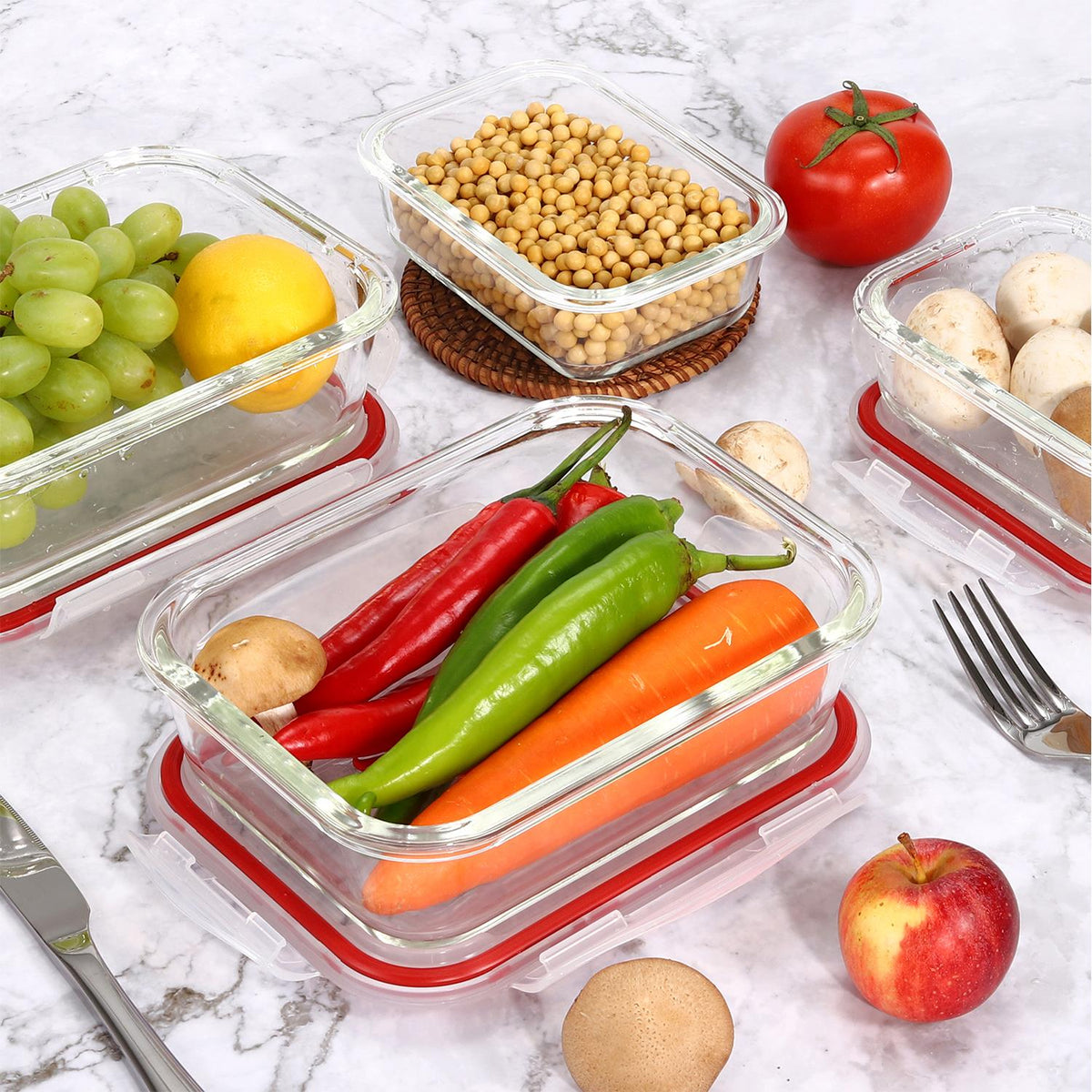 Glass Food Storage 10-Pack Containers Rectangle Food Meal Prep Lunch Boxes