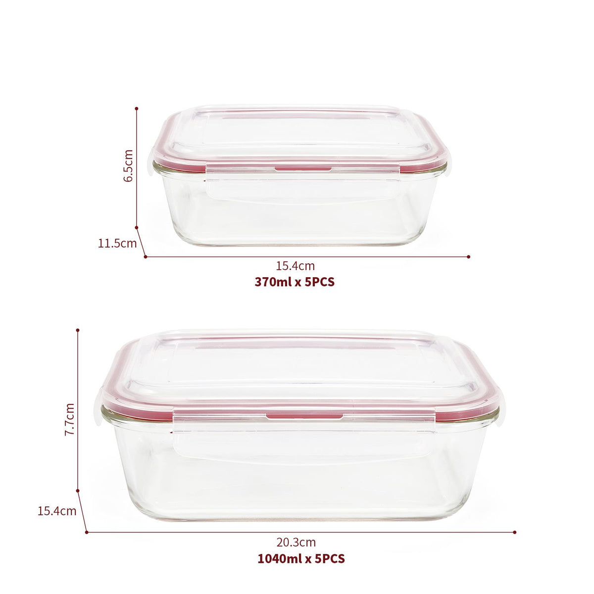 Glass Food Storage 10-Pack Containers Rectangle Food Meal Prep Lunch Boxes