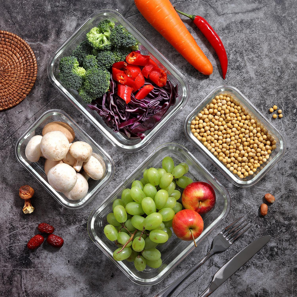 Glass Food Storage 10-Pack Containers Rectangle Food Meal Prep Lunch Boxes