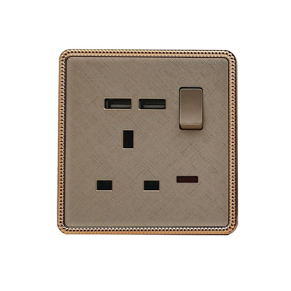 Gold Light Switch & Socket 1 Gang 13 A Screwless ~2455