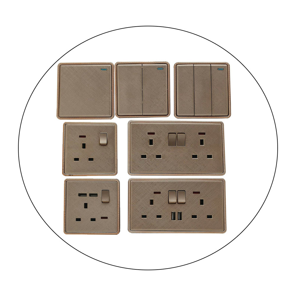 Gold Light Switch & Socket 1 Gang 13 A Screwless ~2455