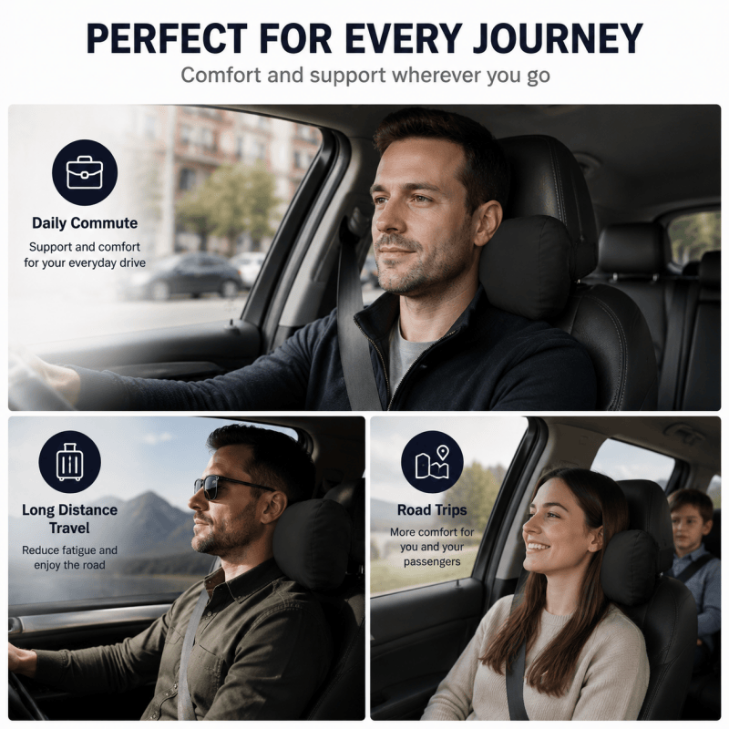 Car Headrest Pillow Black, Ergonomic Neck Support Cushion for Driving image 2
