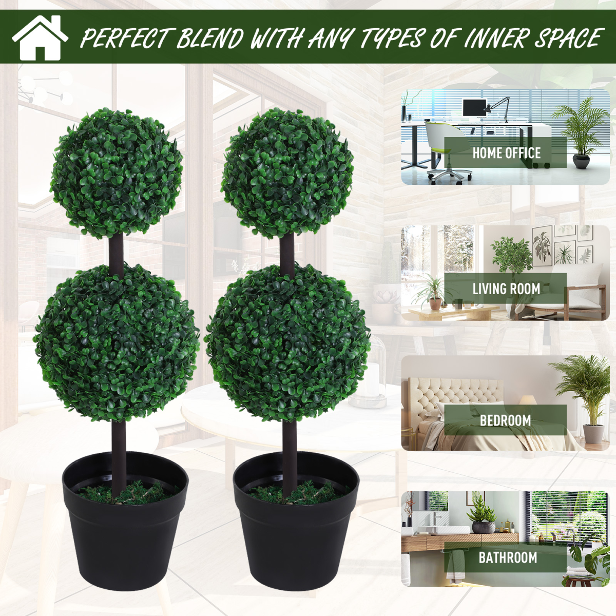 PE Set of 2 Artificial Boxwood Ball Topiary Plant Tree's Green image 3