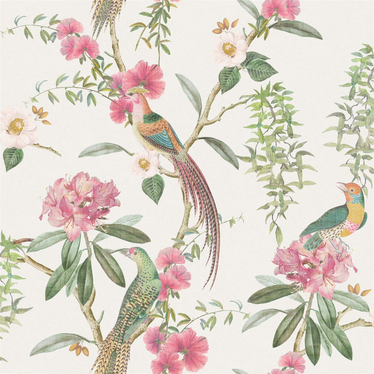 Exotic Garden Pink Green Wallpaper image 0