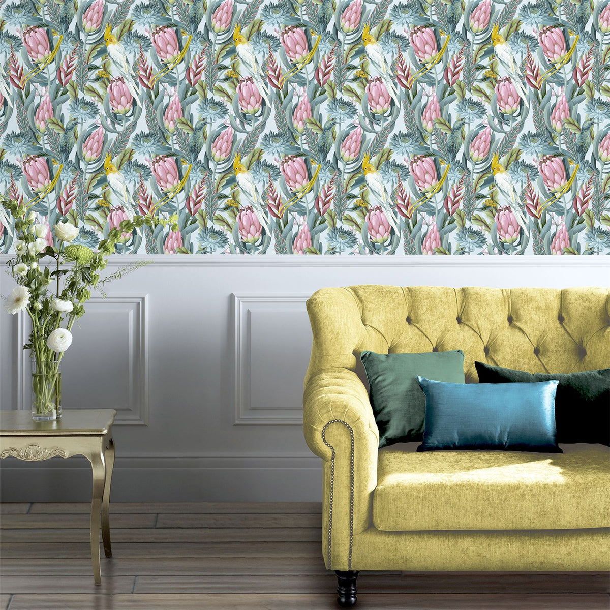 Rainforest Escape Green Pink Wallpaper image 1