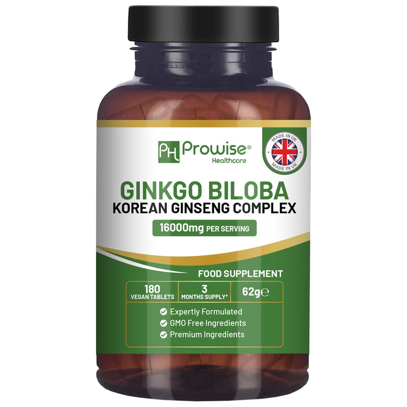Ginkgo Biloba and Korean Ginseng Tablets 16000mg 180 Vegan Tablets by image 0