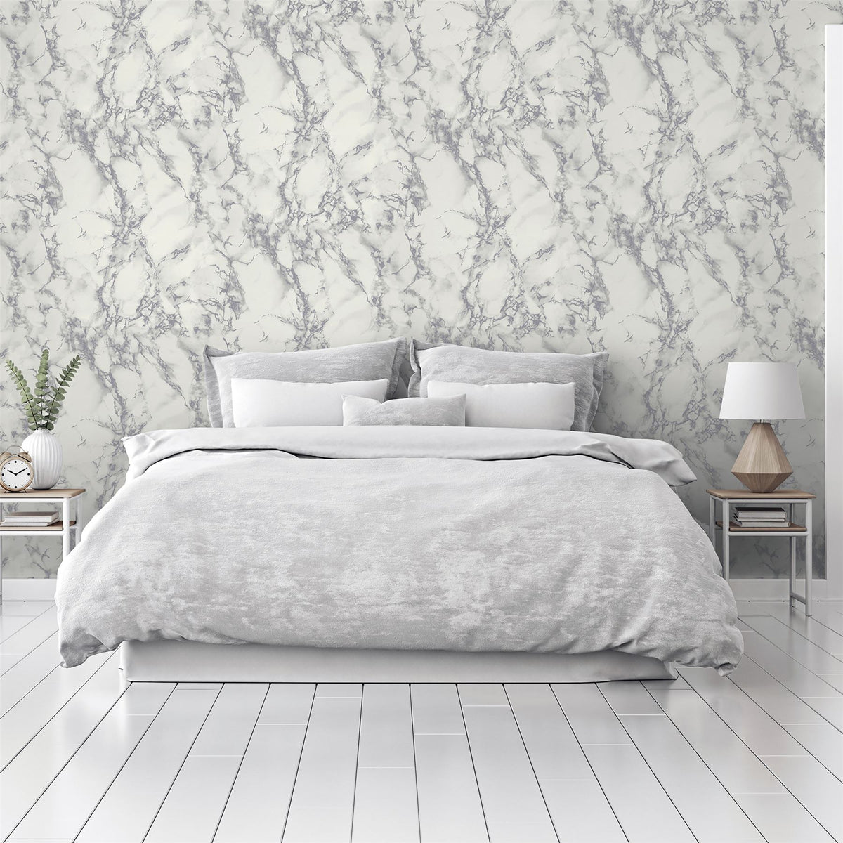 Carrara Marble Silver Wallpaper image 5