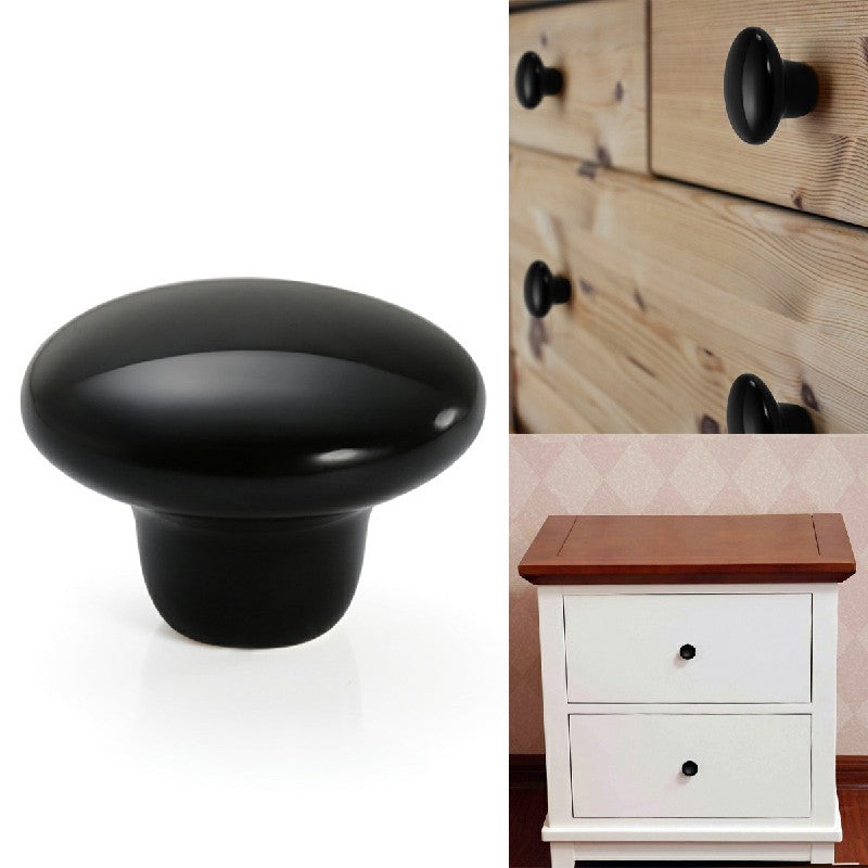 Ceramic Cabinet Knob 38mm Black, Single Hole Cupboard Drawer Pull Handle image 0