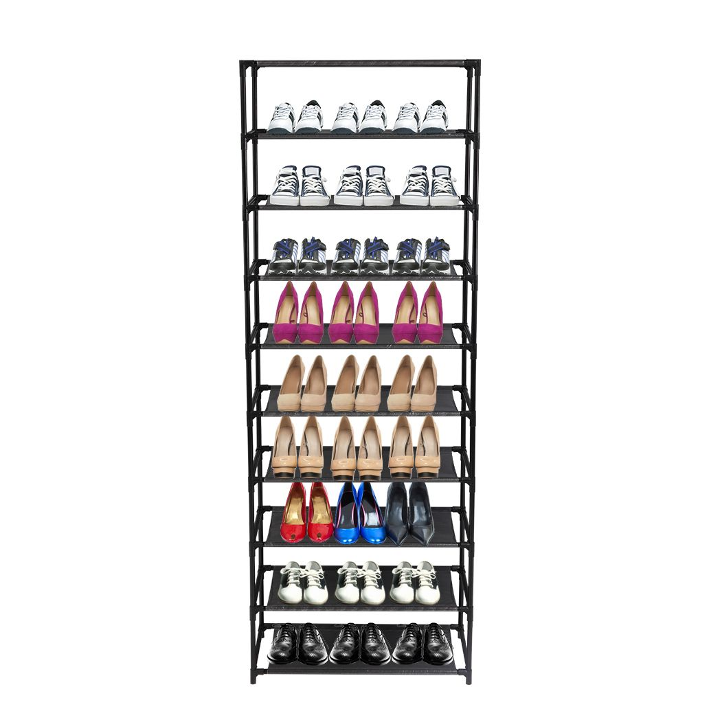 10 Tier Stackable Shoe Rack Storage Shelves - Stainless Steel Frame image 1