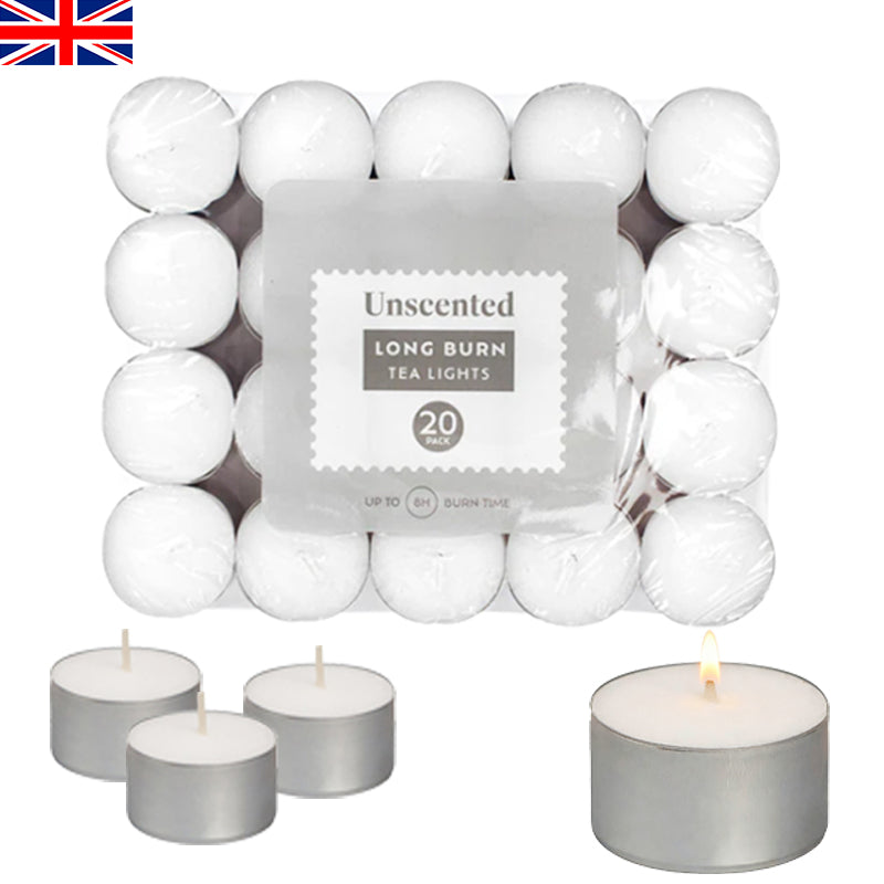 Tealight Candles 20 Pack White, Unscented 8 Hour Long Burn Time image 1
