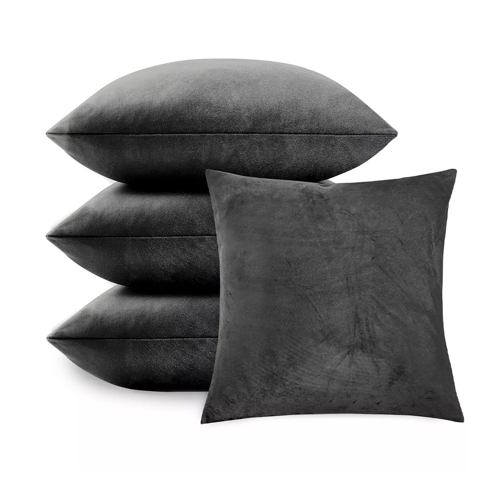 Velvet Cushion Covers Dark Grey 4 Pack, 45 x 45cm Square Pillow Covers image 3