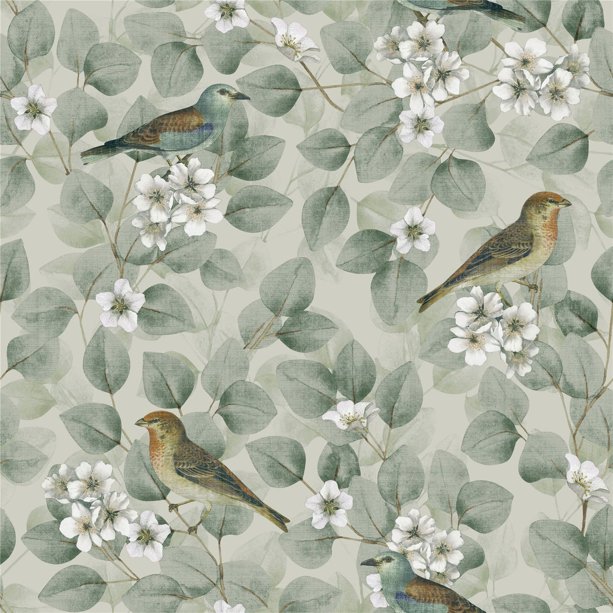 Birds & Blossoms Green Wallpaper image 4