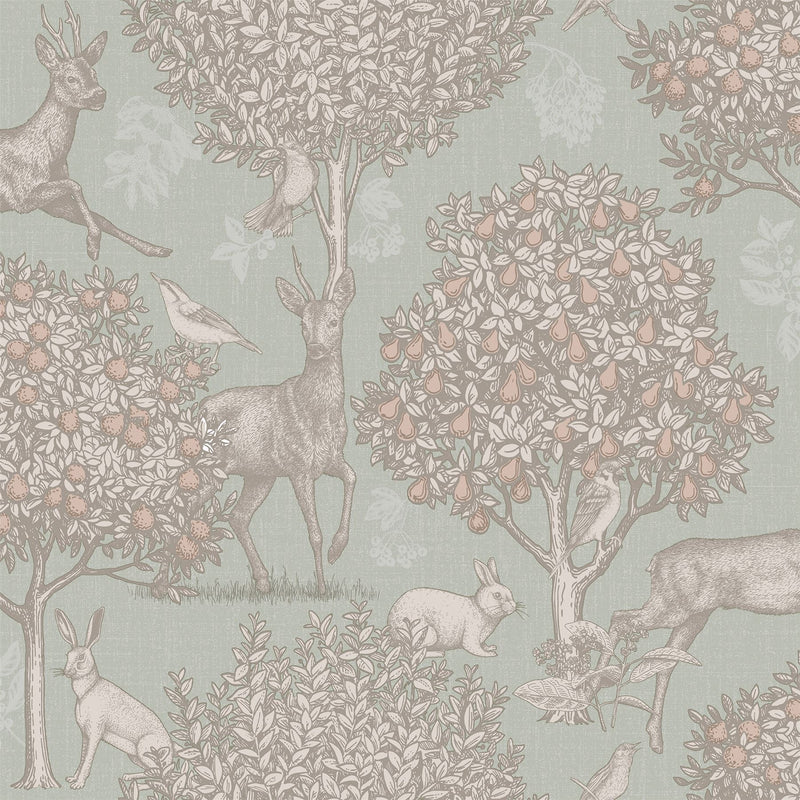 Woodland Scene Sage Green Wallpaper image 0