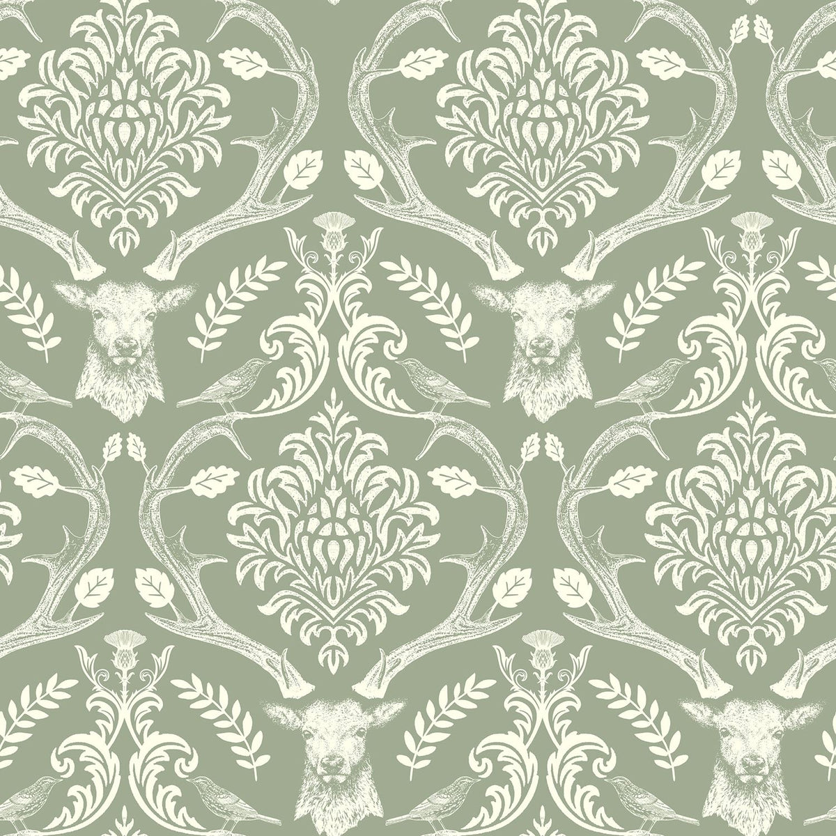 Stag Damask Sage Green Wallpaper image 0