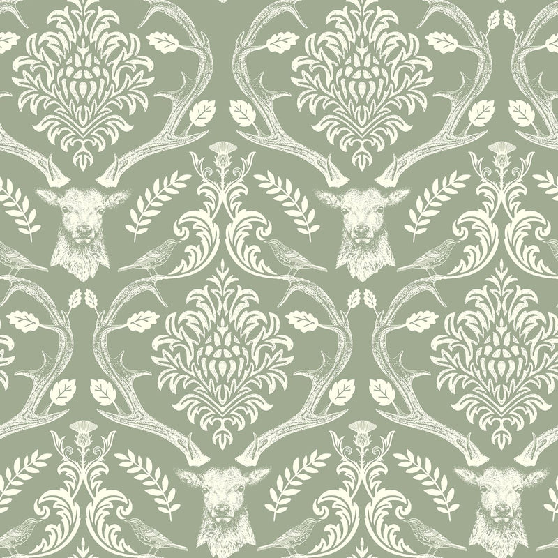 Stag Damask Sage Green Wallpaper image 0