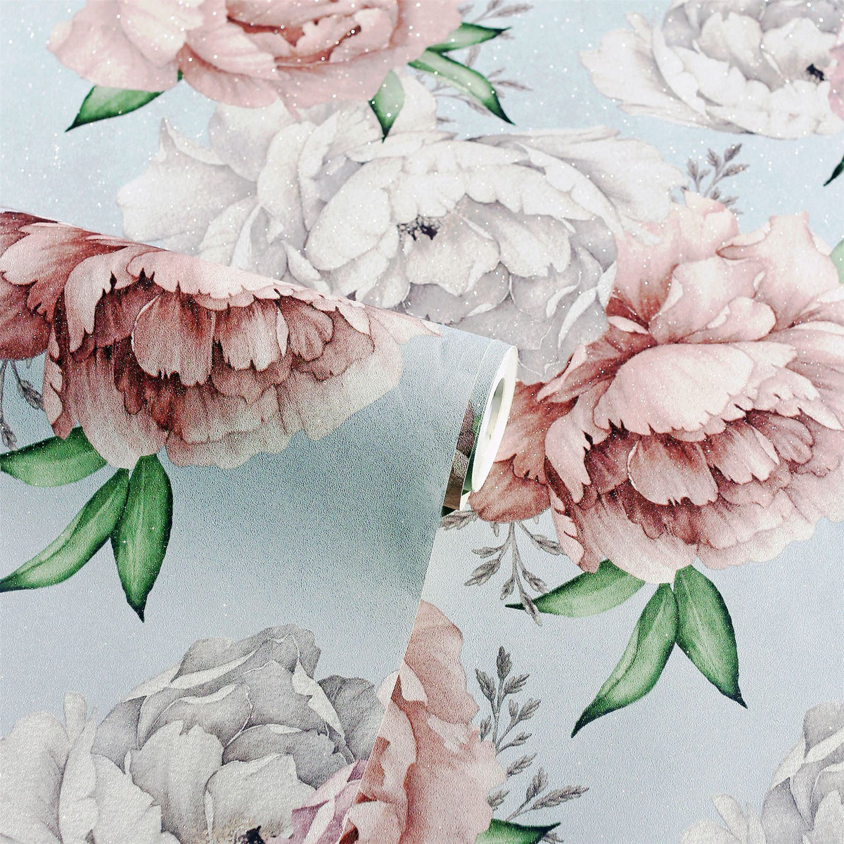 Mixed Peonies Mint Wallpaper image 3