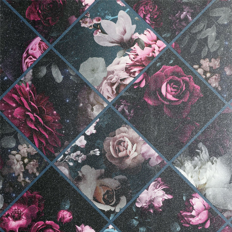 Floral Collage Plum & Teal Wallpaper image 0