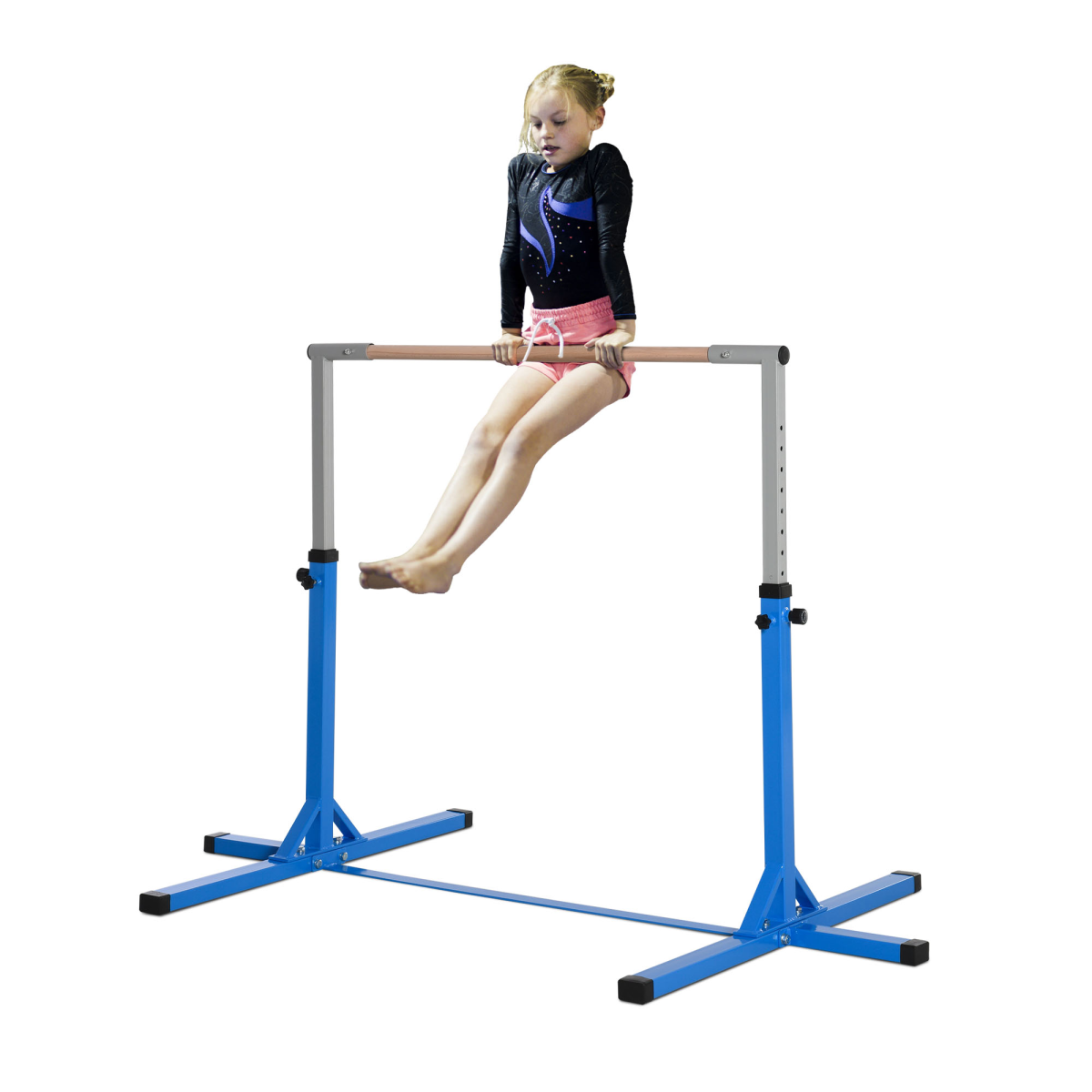 Adjustable Kids Gymnastics Bar Horizontal Training with Steel Frame Wood Bar
