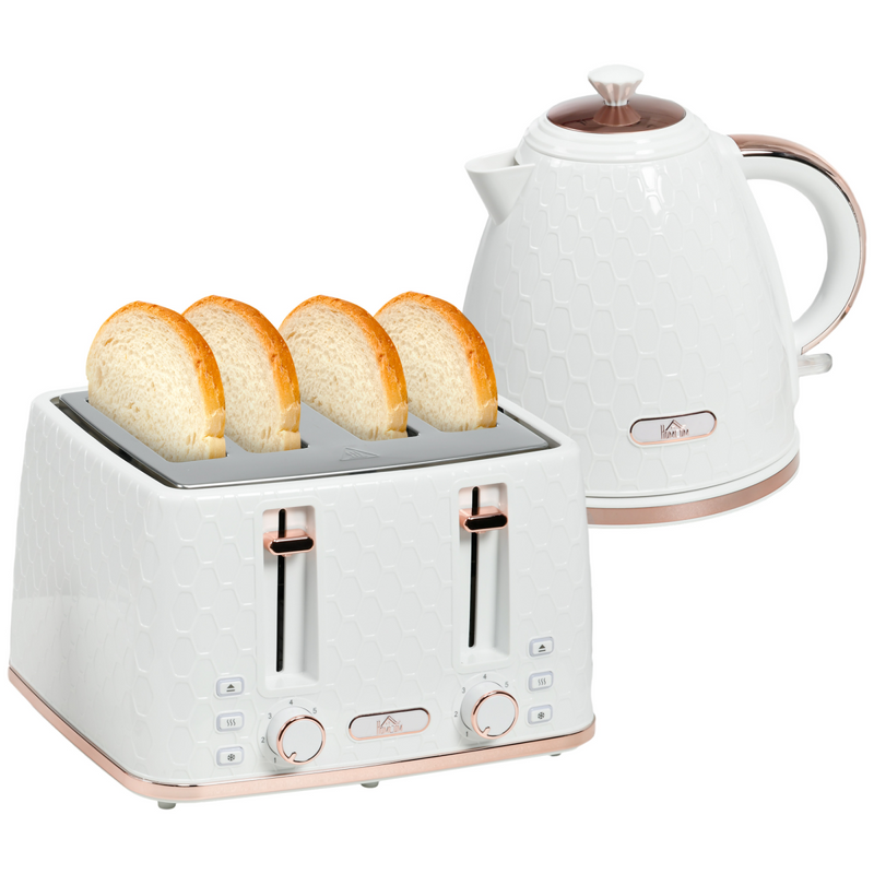 1.7L Kettle and Toaster Set with Defrost, Reheat and Crumb Tray, White