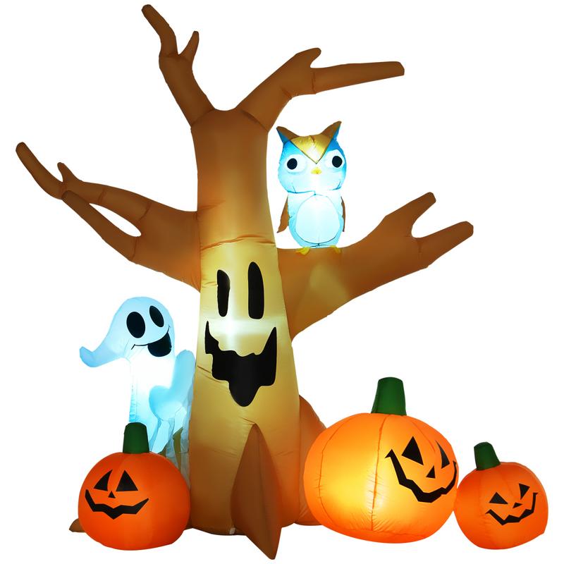 240cm Large Halloween Scary Lighting Inflatable Tree Ghost 3 Pumpkins Owl