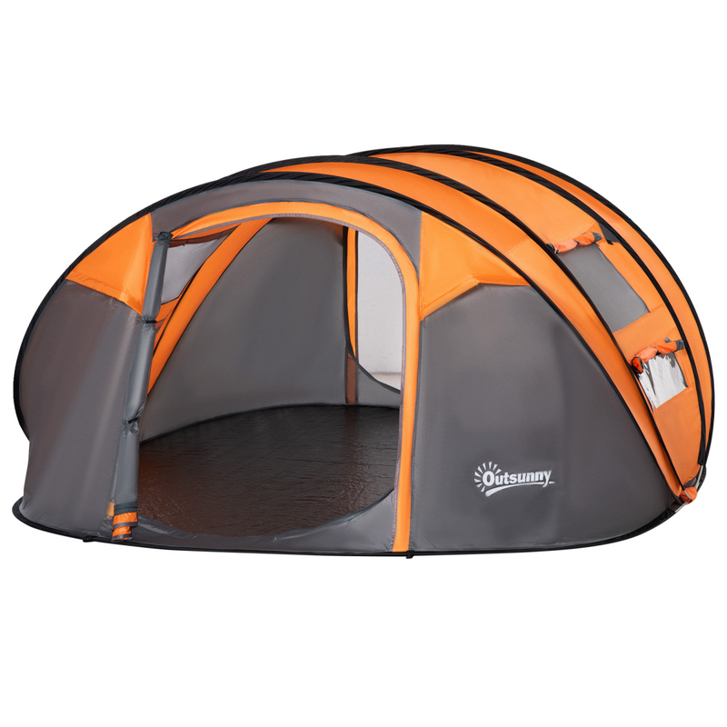 Camping Tent Dome Pop-up Tent with Windows for 4-5 Person Orange