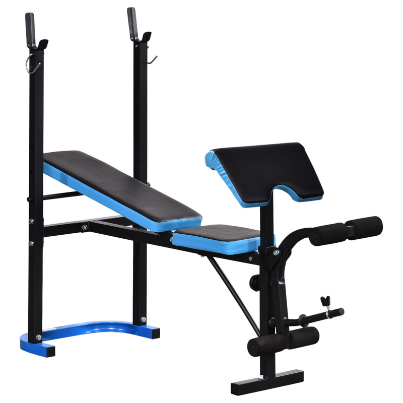 Adjustable Weight Bench with Leg Developer Barbell Rack for Home Gym