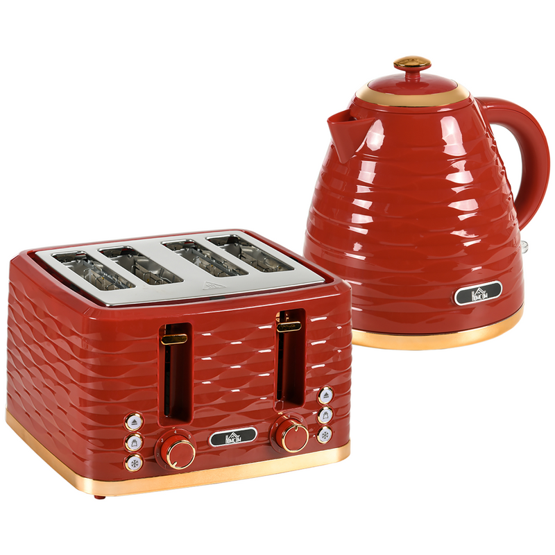 Kettle and Toaster Set 1.7L Rapid Boil Kettle and 4 Slice Toaster Red
