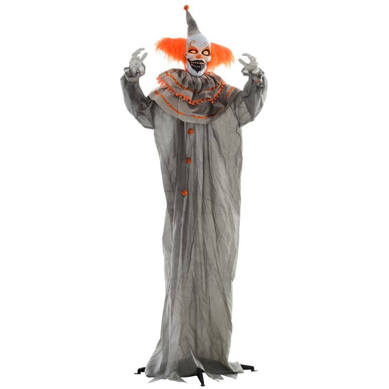 Halloween Clown Animatronic Prop with Light Up Eyes, for Indoor Outdoor, Orange Clown