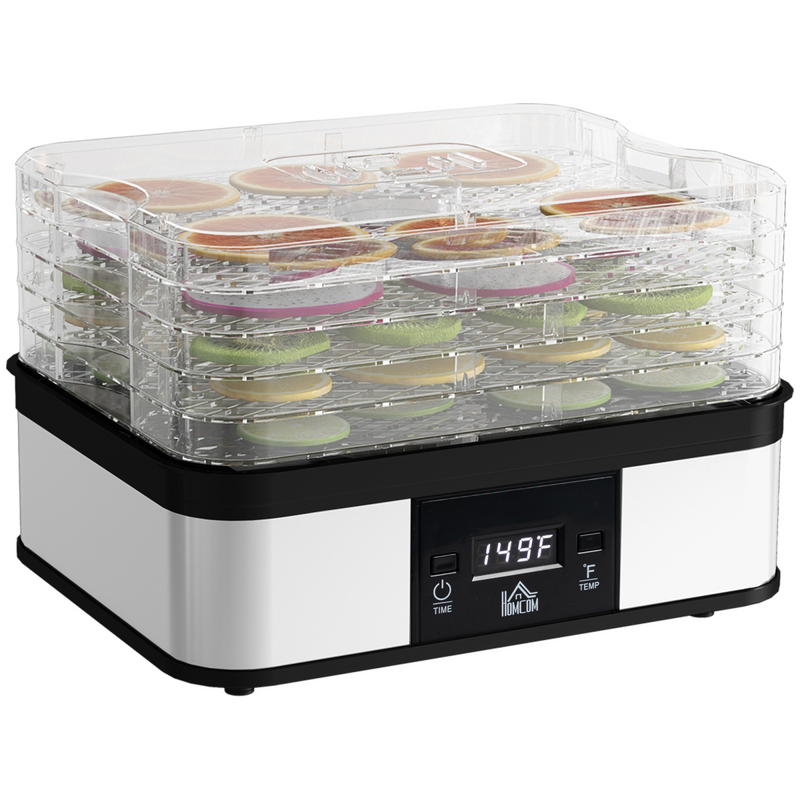 5 Tier Food Dehydrator 245W Stainless Steel Food Dryer Machine Timer LCD