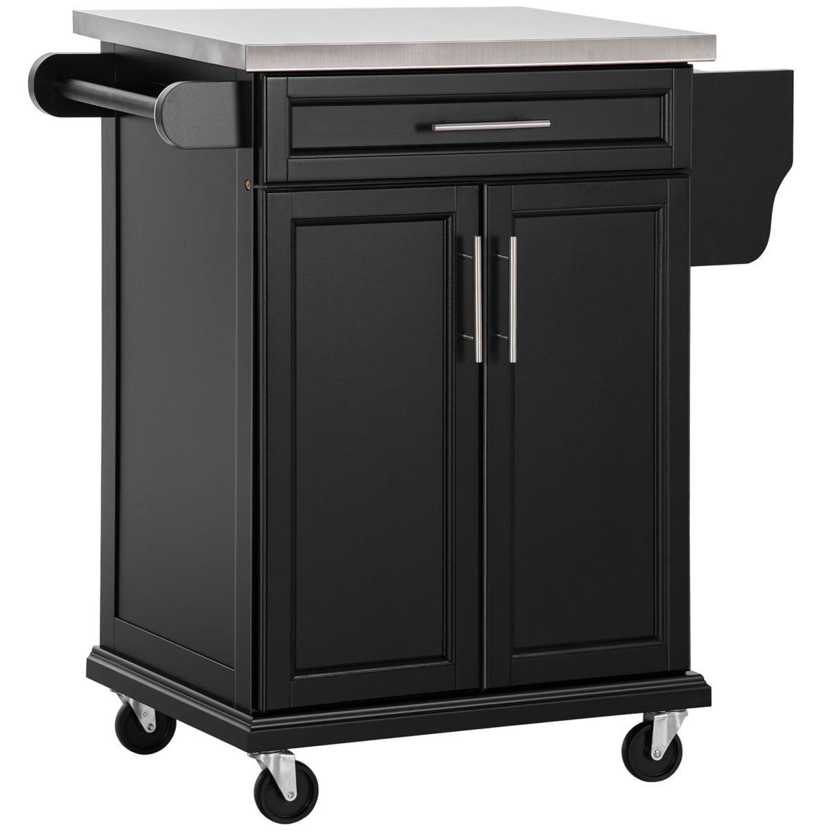 Rolling Kitchen Cart Storage Trolley with Drawer Towel Rail Steel Black