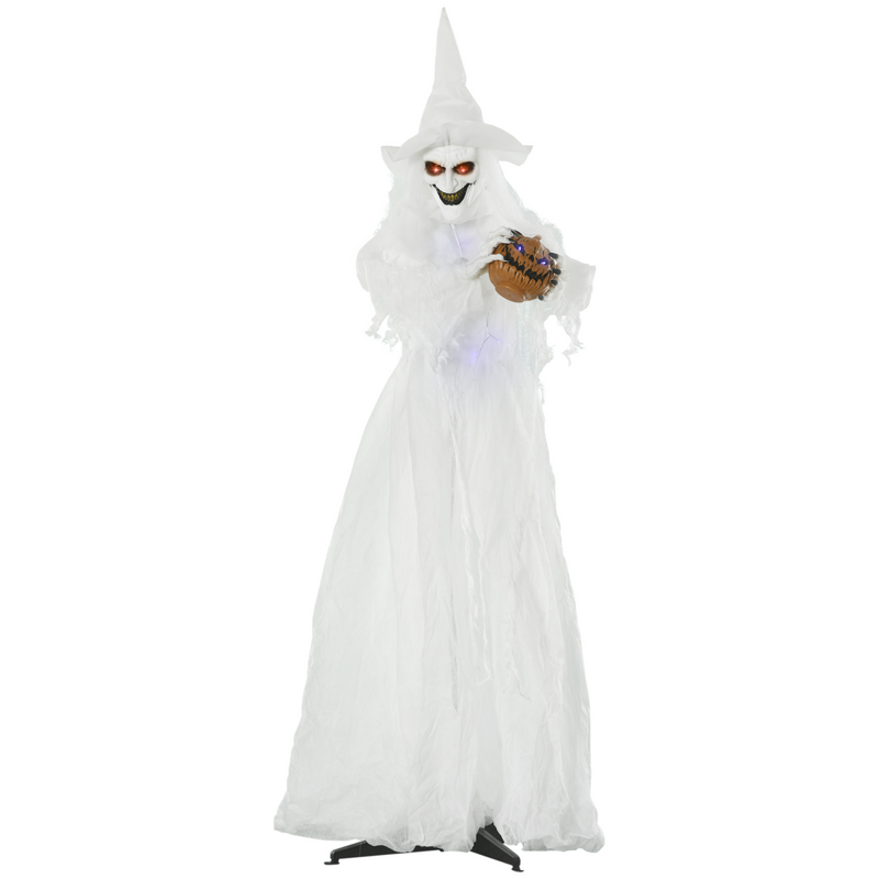 72 Inch Halloween White Witch Holding Pumpkin Skeleton Ghost Motion