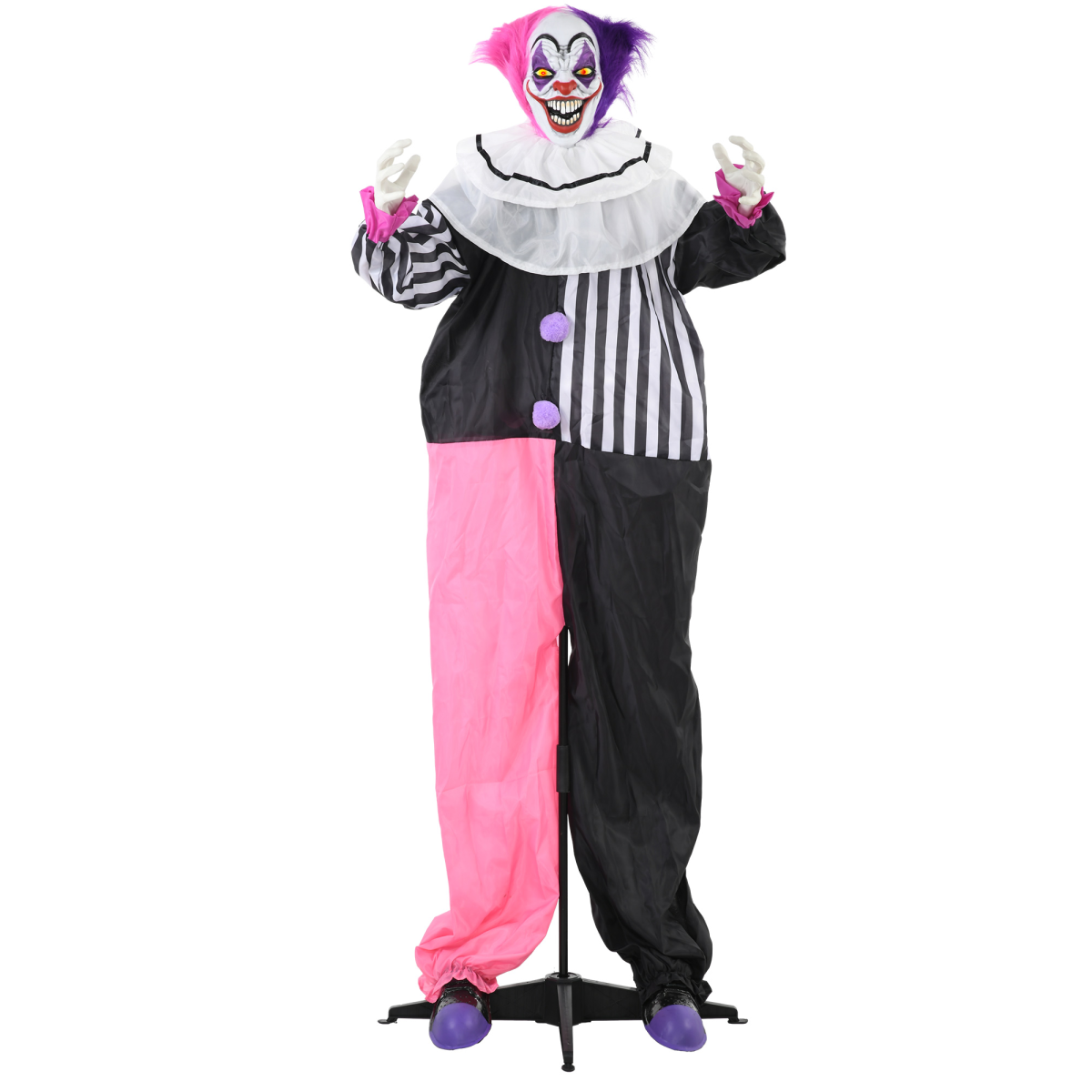 Halloween Clown Animatronic Prop with Light Up Eyes, for Indoor Outdoor, Pink And Purple Clown