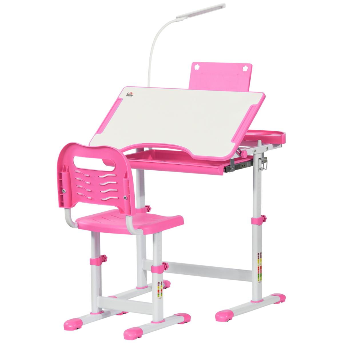 Kids Study Desk and Chair Set with Adjustable Height, Storage Drawer - Pink