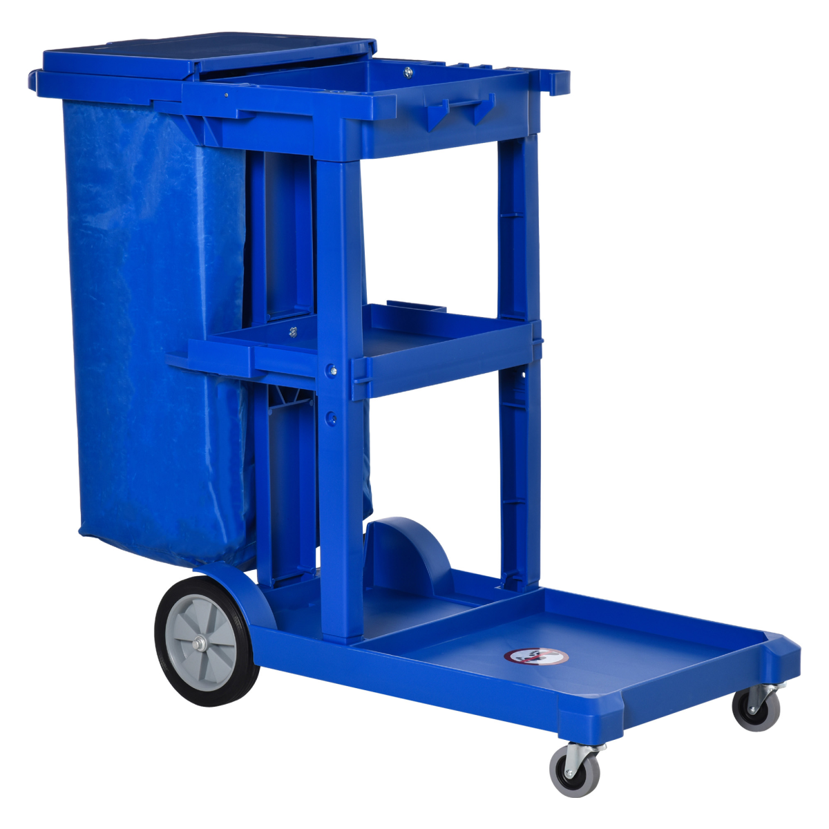 Cleaning Cart On Wheels, Housekeeping Trolley w/ 3 Tier Shelves, Blue