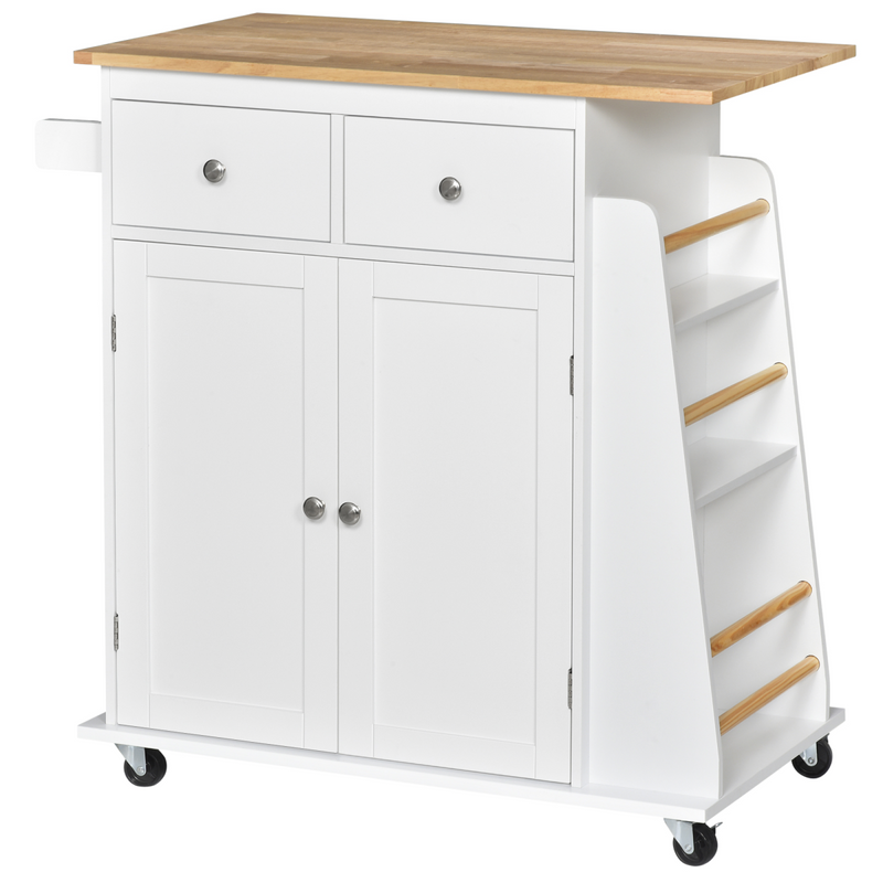 Kitchen Island Storage Rubber Wood Top, 3-Tier Spice Rack