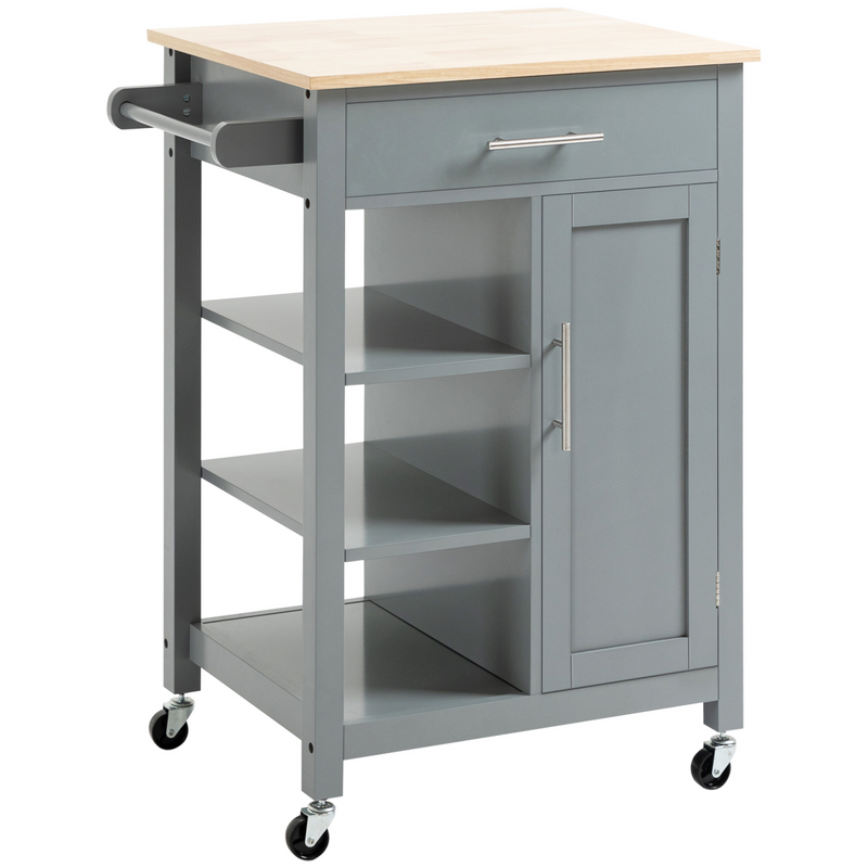 Kitchen Trolley Utility Cart on Wheels with Open Shelf and Storage Drawer