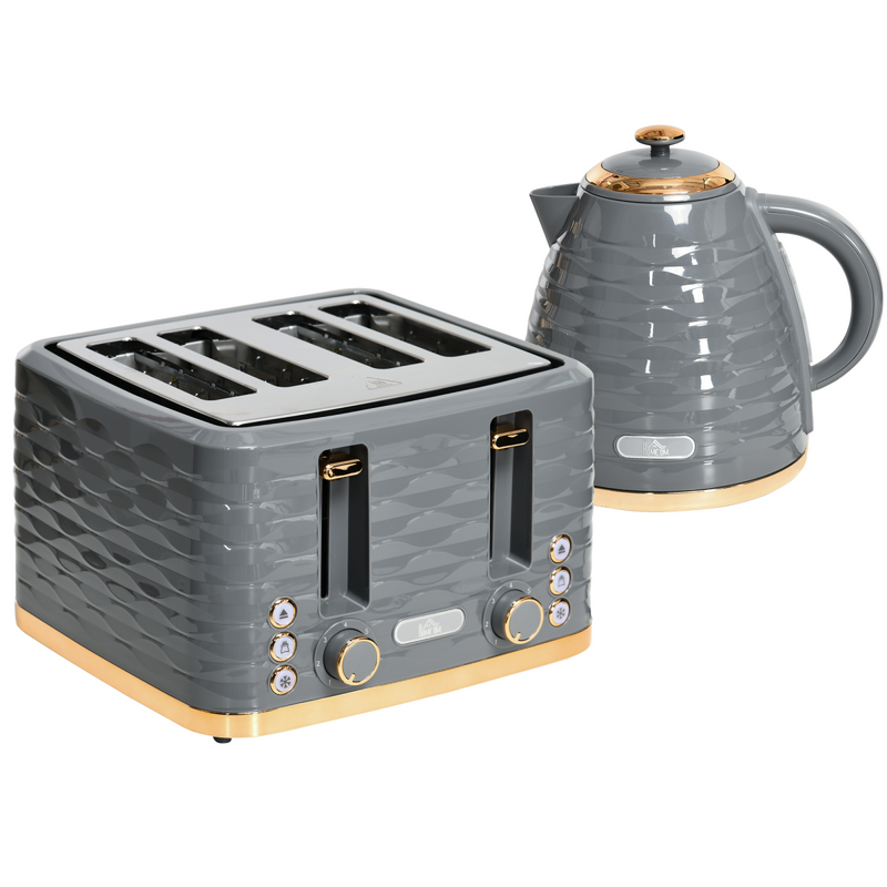 Kettle and Toaster Set 1.7L Rapid Boil Kettle and 4 Slice Toaster Grey