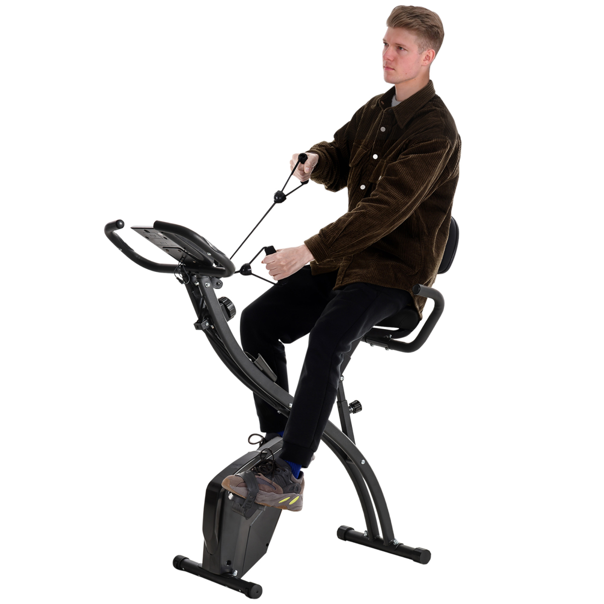 2-In-1 Upright Exercise Bike 8-Level Adjustable with Pulse Sensor Black