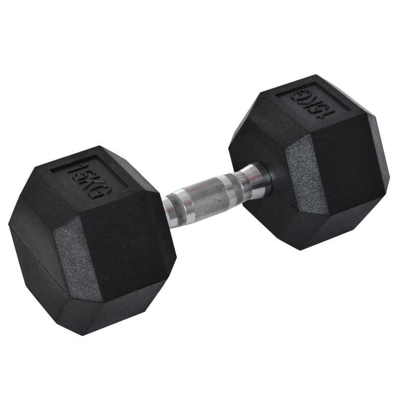 15KG Single Rubber Hex Dumbbell Portable Hand Weights Home Gym