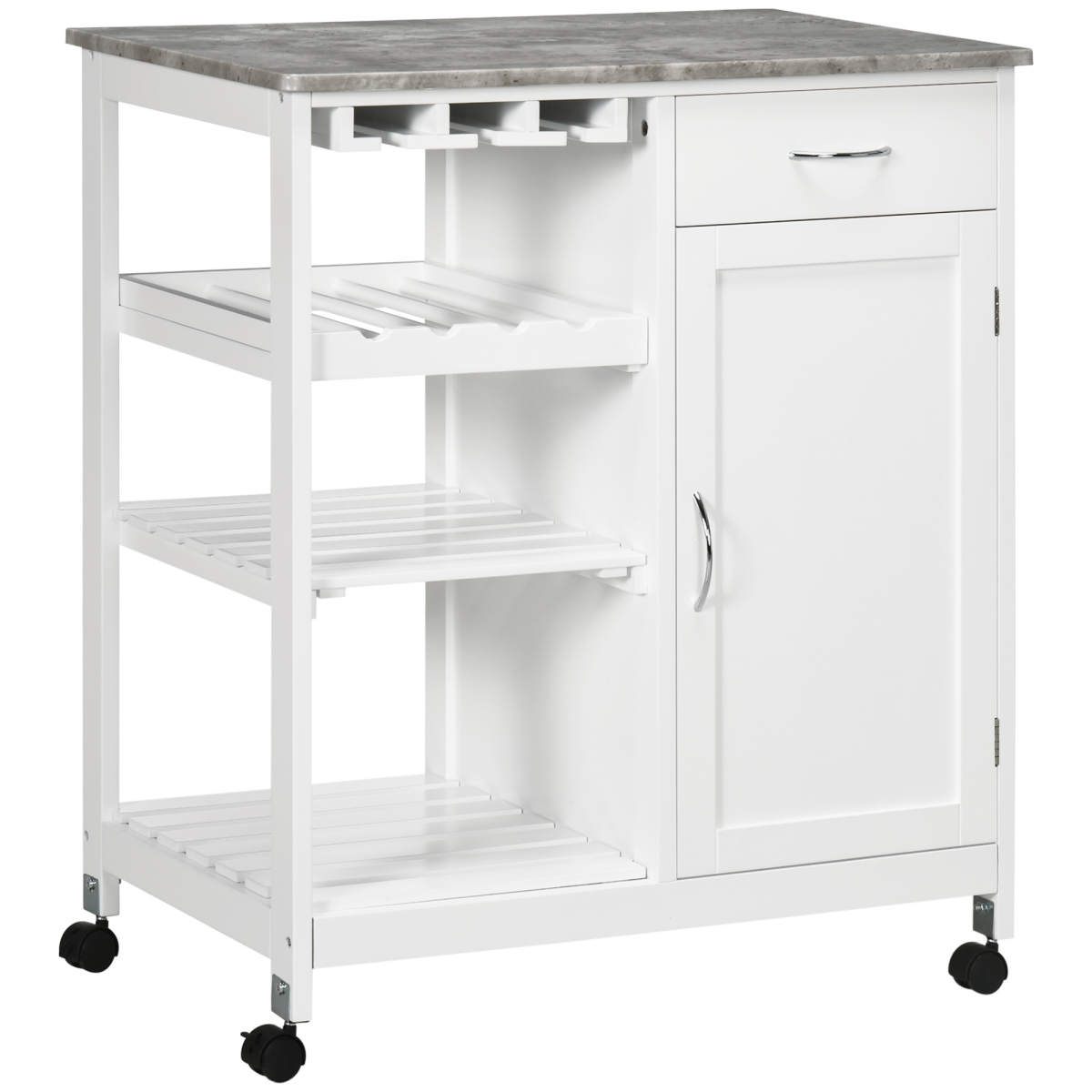 Kitchen Trolley Utility Cart on Wheels with Wine Rack, Drawer, Open Shelf
